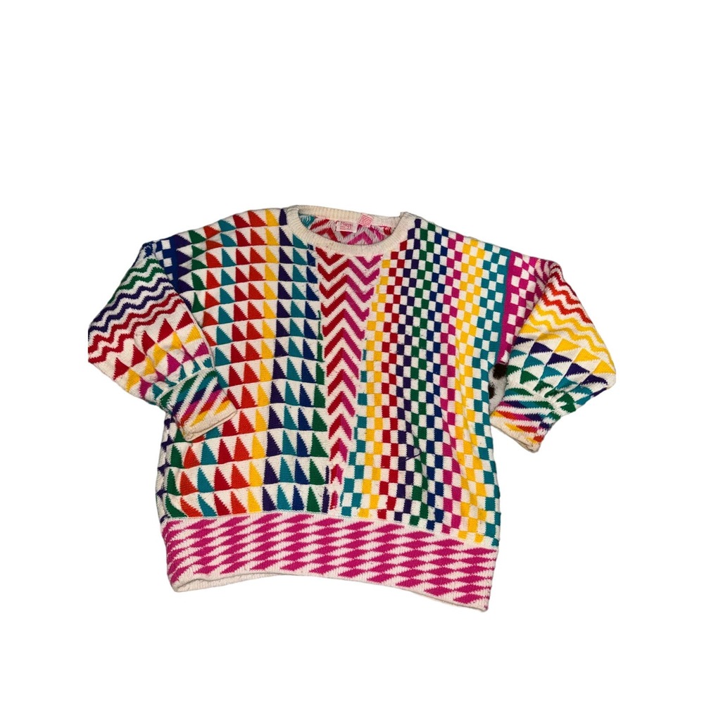 vintage maggie chunky checkered colorful sweater size large